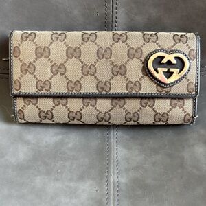 Gucci Tan and Brown Heart Logo Wallet